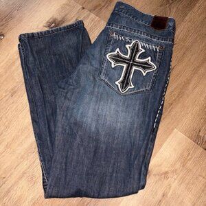 Archaic Premium Jeans Mens 34 Distressed Cross Embellished Denim Pants